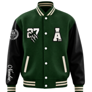 Chaqueta Varsity Verde y Negra Personalizada | Bordados