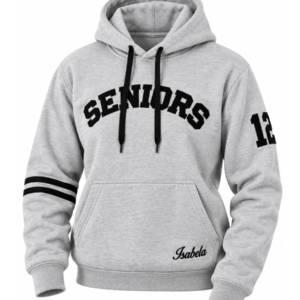 Chaqueta Prom Hoodie Gris SENIORS con Número 12 y Nombre Bordado